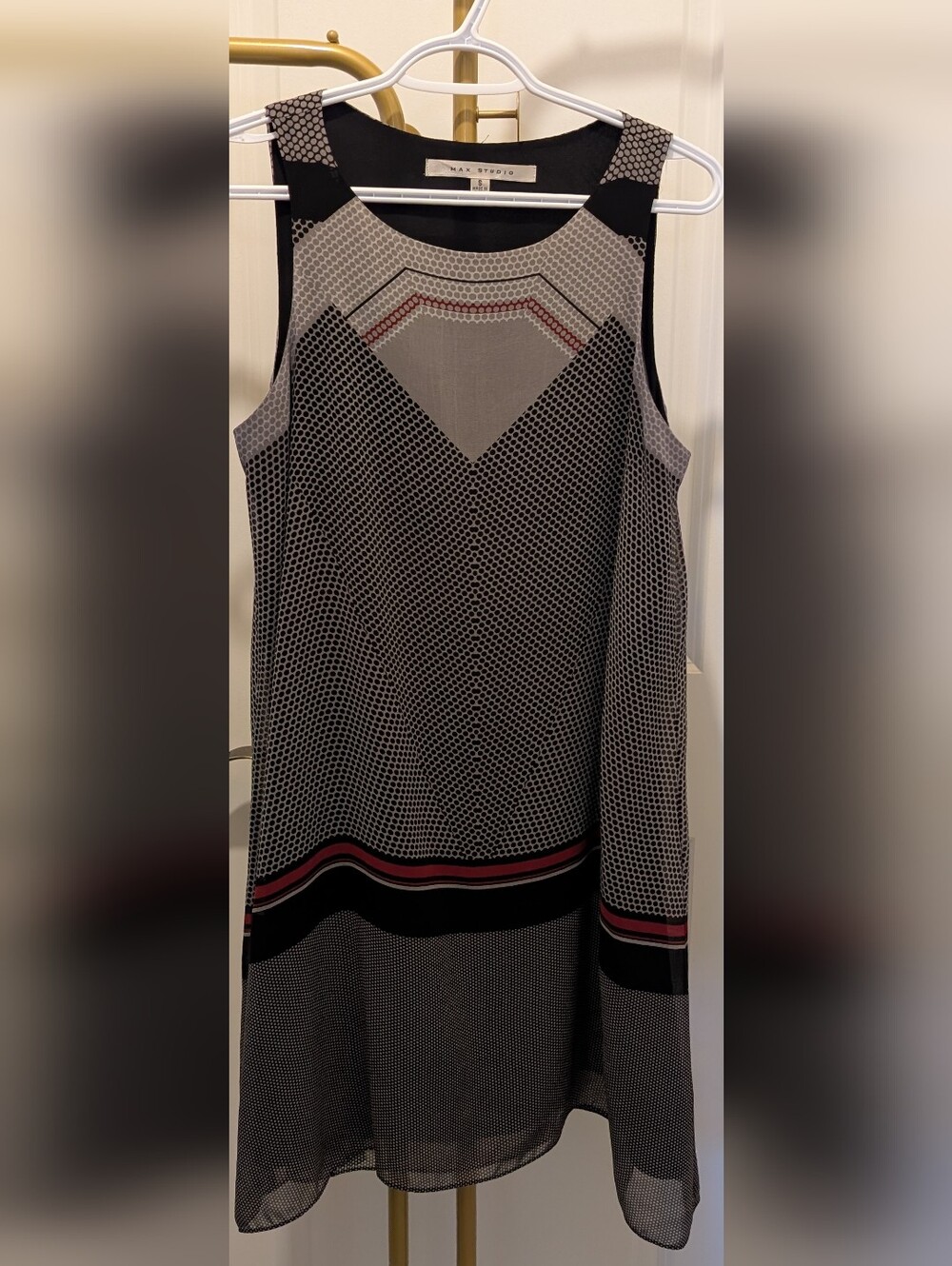 Max Studio Black, Gray and Pink Sleeveless Geometric Shift Dress